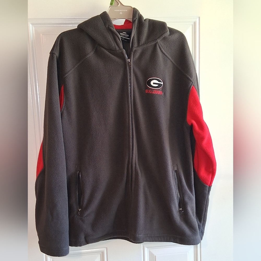 Colosseum Dark Gray and Red Fleece Hooded Jacket - Large